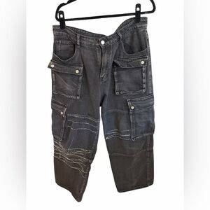 Men’s Black Cargo Pants Utility Pocket Streetwear Workwear Pants Size XL